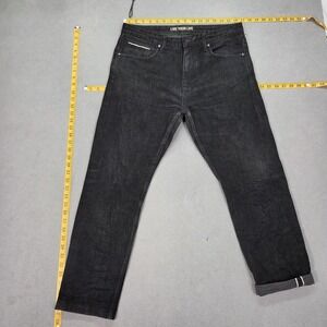 SPAO Jeans Mens 34x26 Black Tapered Selvedge Denim Zip Fly Stretch Casual‎ Pants
